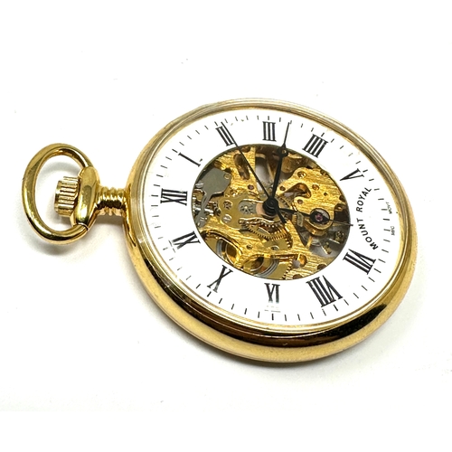 336 - mount royal gold plated open face pocket watch working order