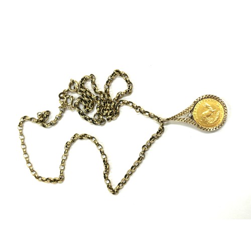 474 - 1981 22Ct gold South african coin (2g) on a 9ct gold chain, total weight 14.9grams