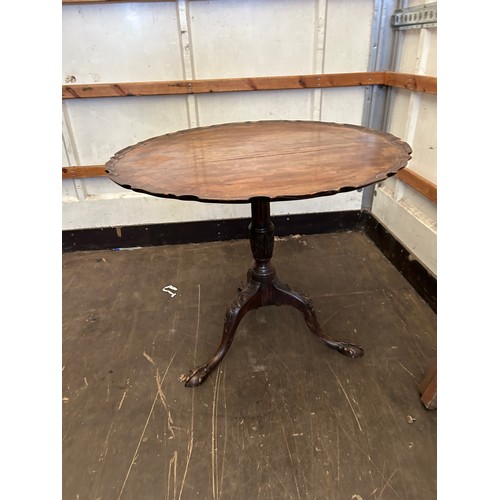 395 - Oak 3 leg tilt top table measures approx 28 inches tall x 33 deep