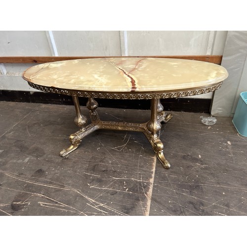 402 - Brass Onyx coffee table 20 inches tall x 48 wide x 20 deep