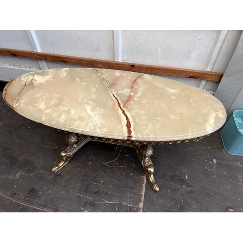 402 - Brass Onyx coffee table 20 inches tall x 48 wide x 20 deep