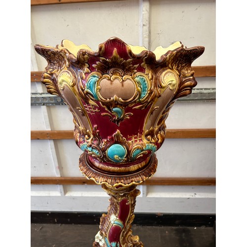 420 - Majolica Jardiniere damage to base overall height 48 inches