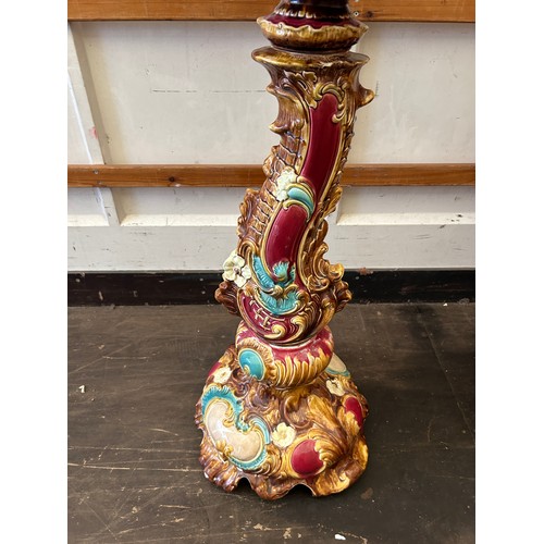 420 - Majolica Jardiniere damage to base overall height 48 inches