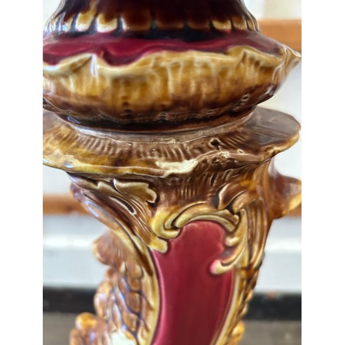 420 - Majolica Jardiniere damage to base overall height 48 inches