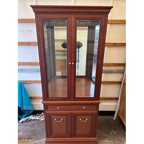 424 - Mahogany G-Plan glass corner unit, approximate measurements, approximate height 78 inches