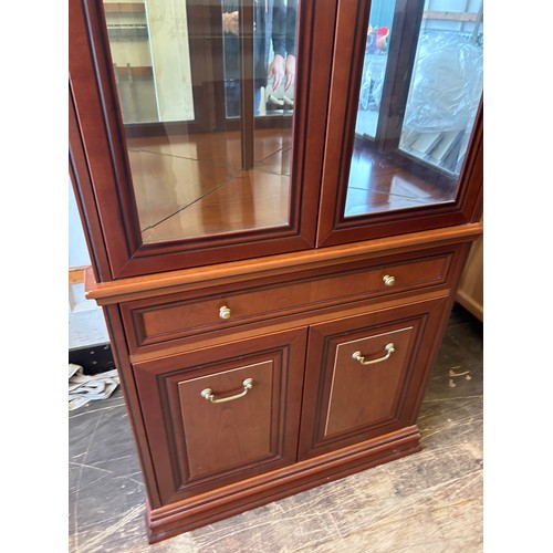 424 - Mahogany G-Plan glass corner unit, approximate measurements, approximate height 78 inches