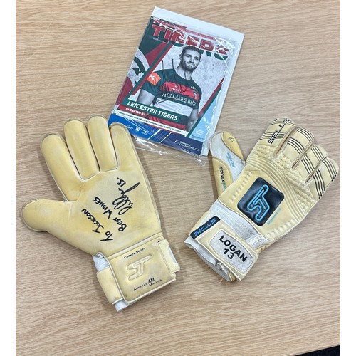 35 - Signed sporting gloves and a signed Leicester tigers magazine