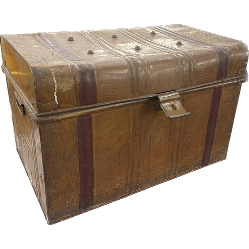 235A - Vintage tin trunk measures approximately 19 inches tall by 31 wide and 19 deep