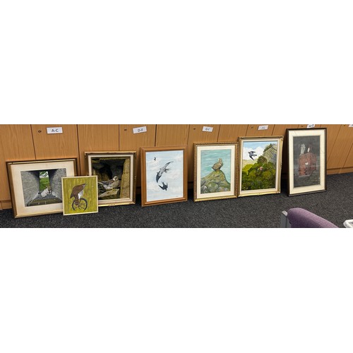 151 - Selection of seven Birds of Prey pictures largest measures approximately 27 x 21 inches