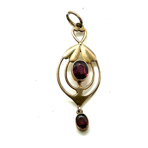 465 - 9ct gold mounted Murrle Bennett pendant set with garnets weight 1.5grams