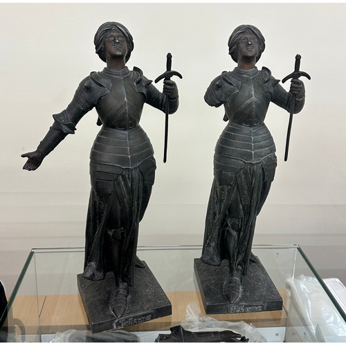 547 - Pair of signed Spelter figures measures approximately 19 inches tall 
One in need of repair