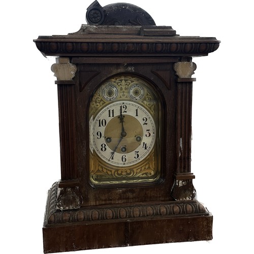 30 - Oak cased mantel clock in need of restoration measures approximately 18 inches tall x 13 wide and 9 ... 