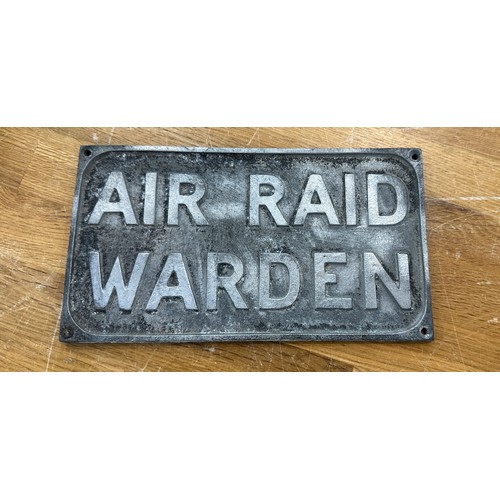 519 - Reproduction Air Raid Warden sign measures approx 8 inches long by 4.5 wide