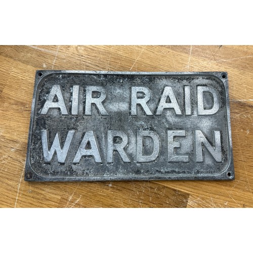 519 - Reproduction Air Raid Warden sign measures approx 8 inches long by 4.5 wide