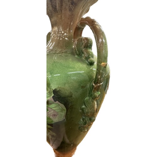 291 - Vintage pottery glazed two handle vase overall height approximately 16 inches- AF