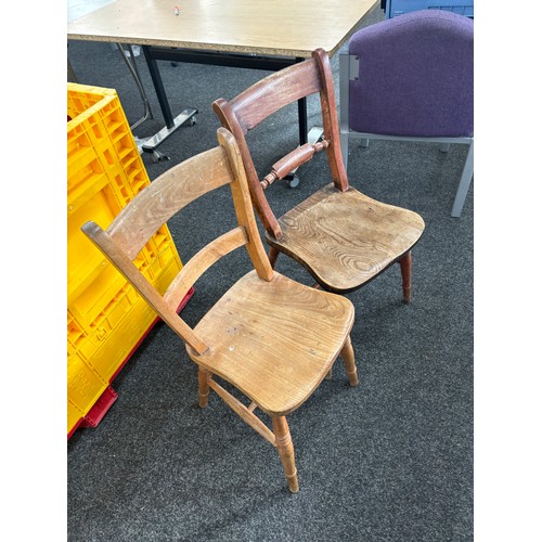 391 - Two vintage oak kitchen chairs