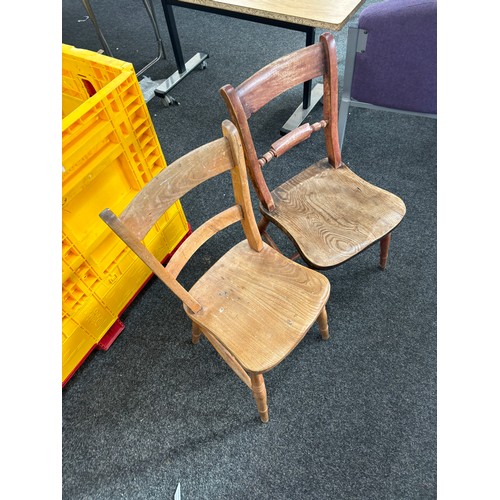 391 - Two vintage oak kitchen chairs