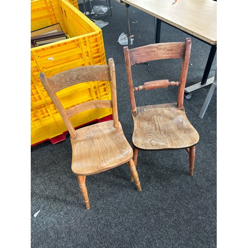 391 - Two vintage oak kitchen chairs