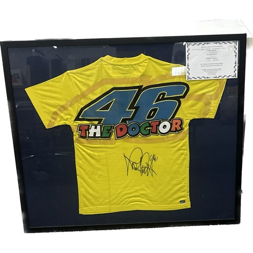 116 - Framed Valentino Rossi signed t-shirt, The Doctor with COA