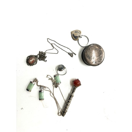 497 - Selection of assorted silver items includes compact, stone set jewellery etc