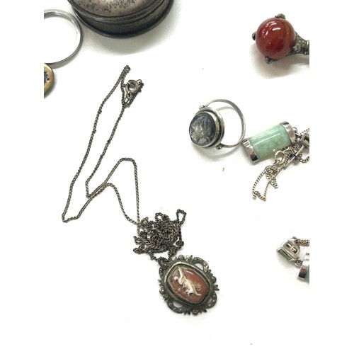 497 - Selection of assorted silver items includes compact, stone set jewellery etc