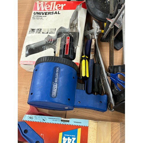 324 - Selection of assorted tools includes saws, screw drivers, torch etc