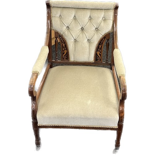 408 - Vintage button back inlaid nursing chair