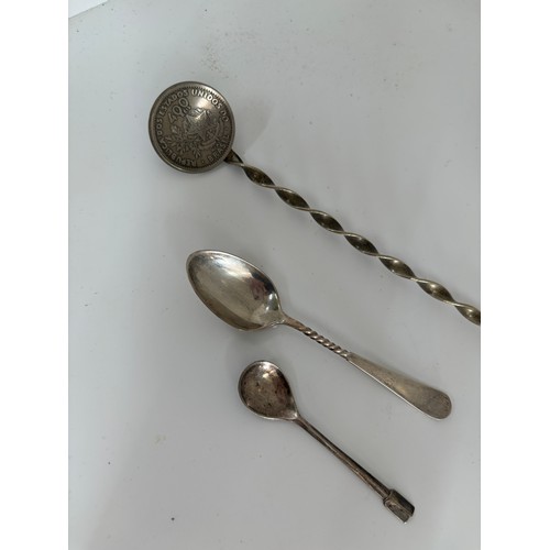 472 - Selection of assorted spoons includes 2 silver etc