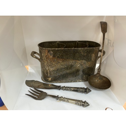 50 - Selection of silver plated items includes wine, ladle etc