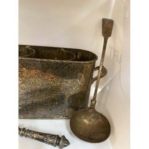 50 - Selection of silver plated items includes wine, ladle etc