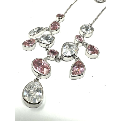 258 - Silver 925 pink & white crystal drop necklace weight 25g