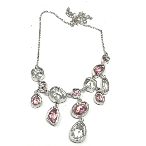 258 - Silver 925 pink & white crystal drop necklace weight 25g