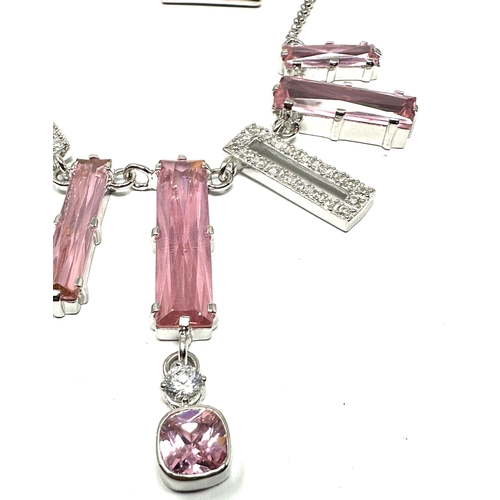 259 - Silver 925 pink & white crystal drop necklace weight 50g