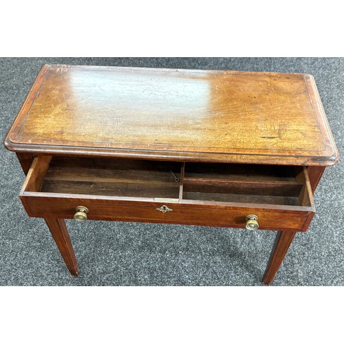 407 - Mahogany cross banded top side table with drawer, top is loose, approximate measurements: