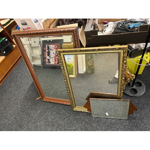 150 - Three mirror one gilt framed largest measures approximately 41 inches tall x 28 wide