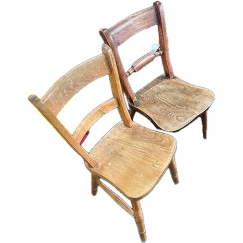 391 - Two vintage oak kitchen chairs