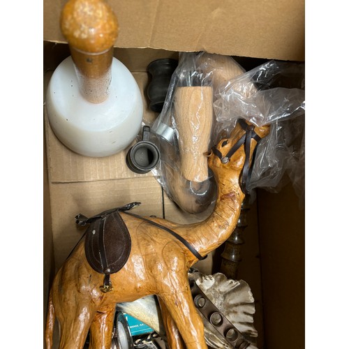 245 - Selection of collectables includes Leather camel, metal ware etc