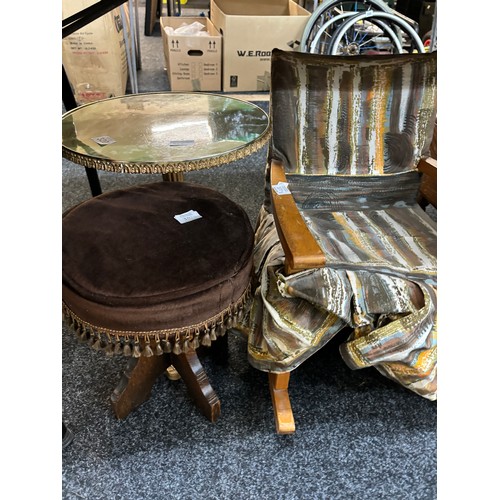 385 - Selection of assorted furniture items includes chair, 2 tables, stool etc