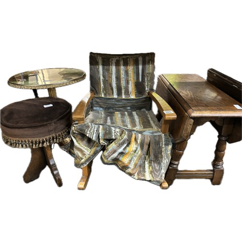 385 - Selection of assorted furniture items includes chair, 2 tables, stool etc