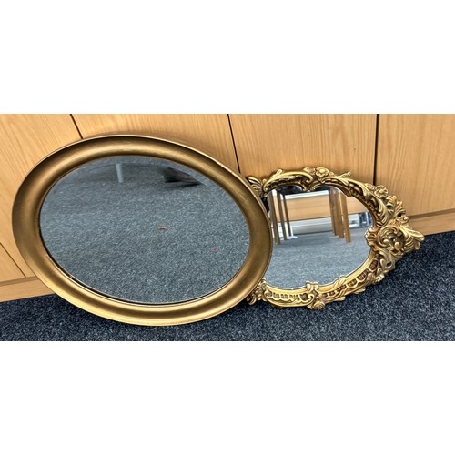 107 - Two framed mirrors includes chalk frames etc largest measures approximately 23 inches by 20 inches