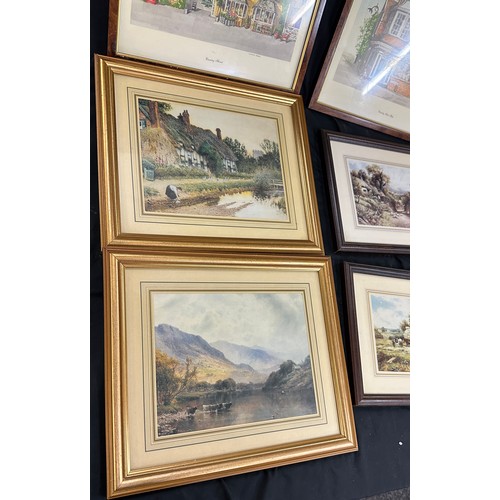 53 - Selection of assorted framed prints mainly depicting cottages largest measures approximately 10 inch... 