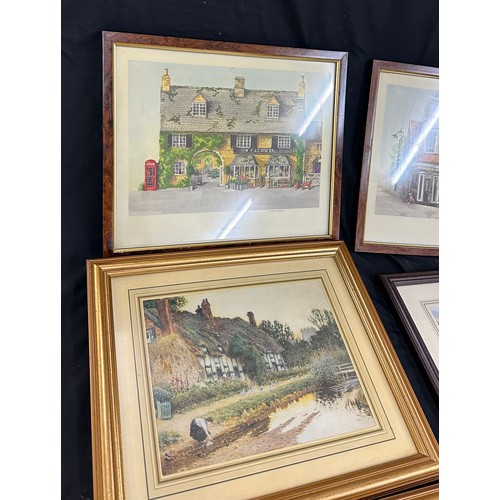 53 - Selection of assorted framed prints mainly depicting cottages largest measures approximately 10 inch... 