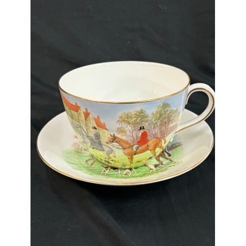 1 - Royal Crown Derby Hunting scene over sized cup and saucer