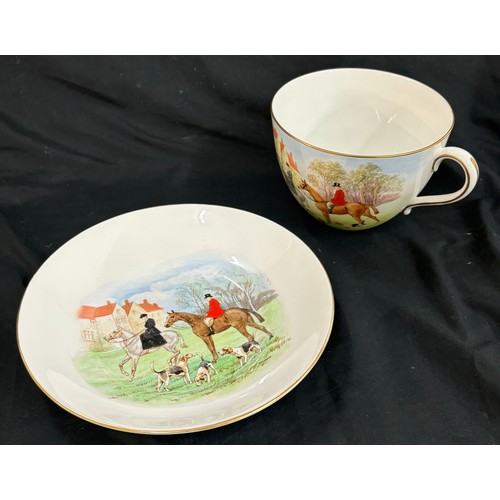 1 - Royal Crown Derby Hunting scene over sized cup and saucer