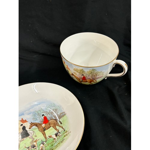 1 - Royal Crown Derby Hunting scene over sized cup and saucer