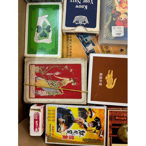 47 - Playing cards 35 vintage decks including Navy, sports, football, baseball and basketball stars, Japa... 