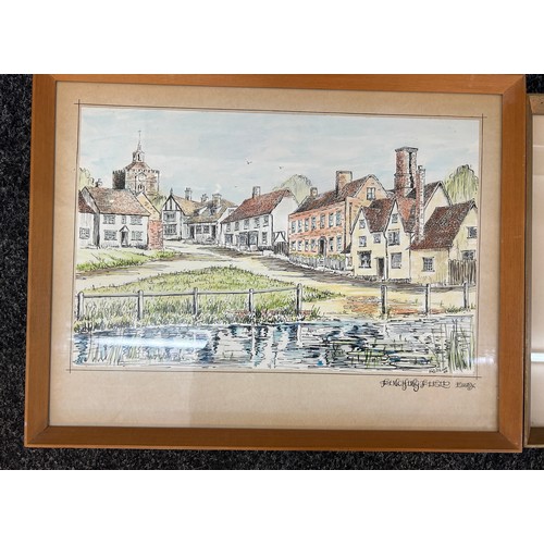 60 - Two framed signed sketches depicting Winchester Cathedral and one other largest measures approximate... 