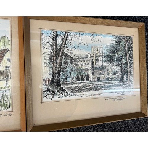 60 - Two framed signed sketches depicting Winchester Cathedral and one other largest measures approximate... 