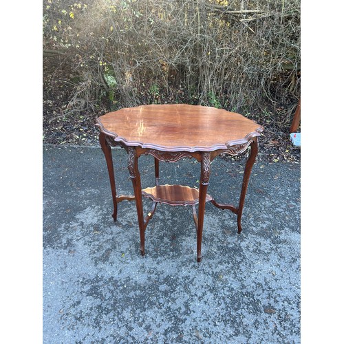 421A - Mahogany edwardian 6 legged carved table measures approximately28 inches tall 22 inches depth 32 inc... 