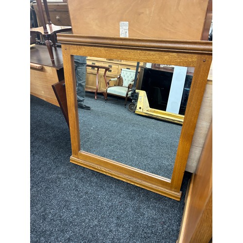 421K - Oak framed mirror measures approximately 38 inches tall 36 inches wide